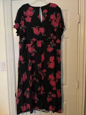 Torrid Black Floral Dress with Pink Rose Print with Pockets!